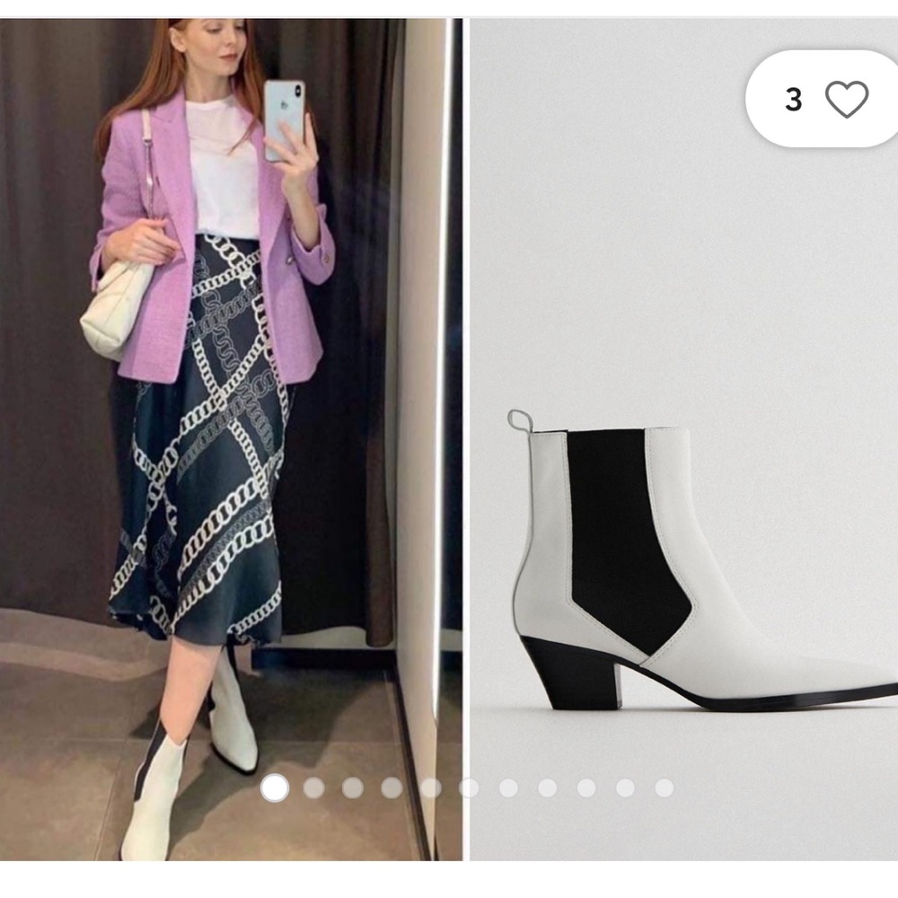 Zara leather heeled cowboy ankle boots